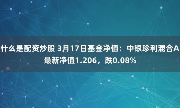 什么是配资炒股 3月17日基金净值：中银珍利混合A最新净值1.206，跌0.08%